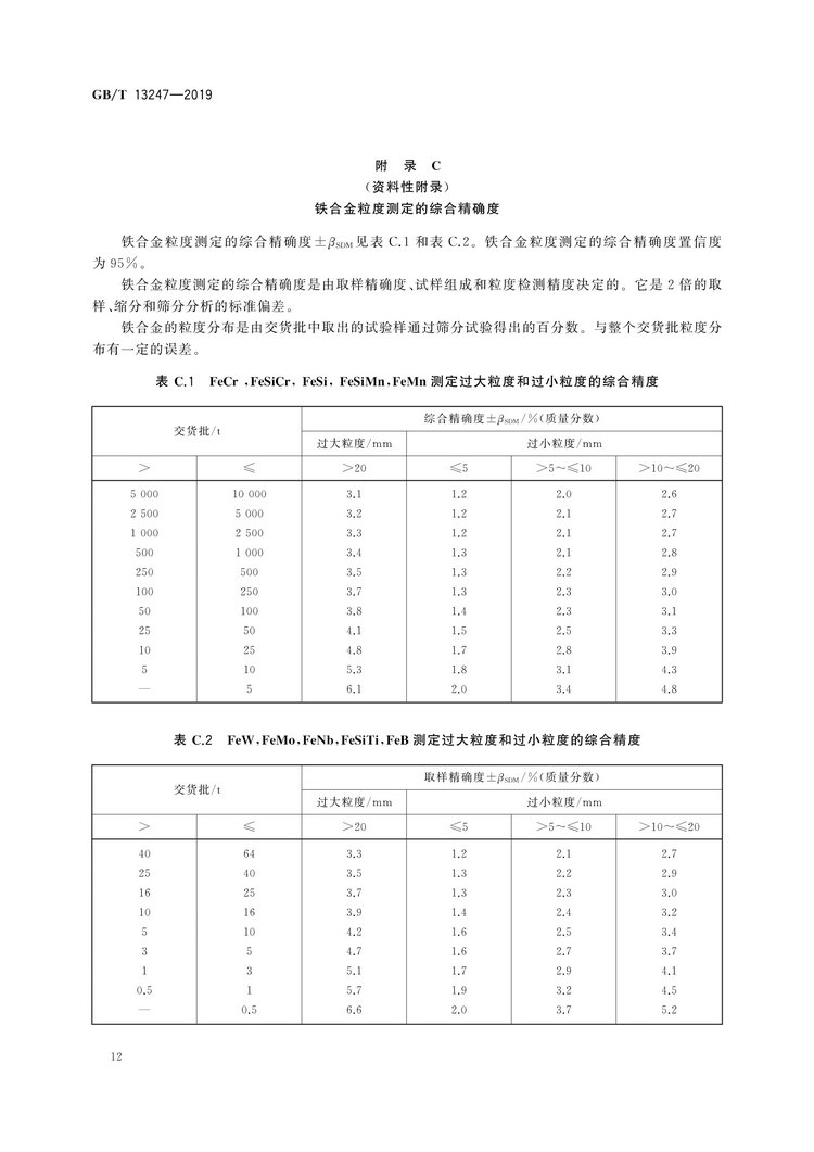 GB/T13247-2019鐵合金產品粒度的取樣和檢測方法國家標準