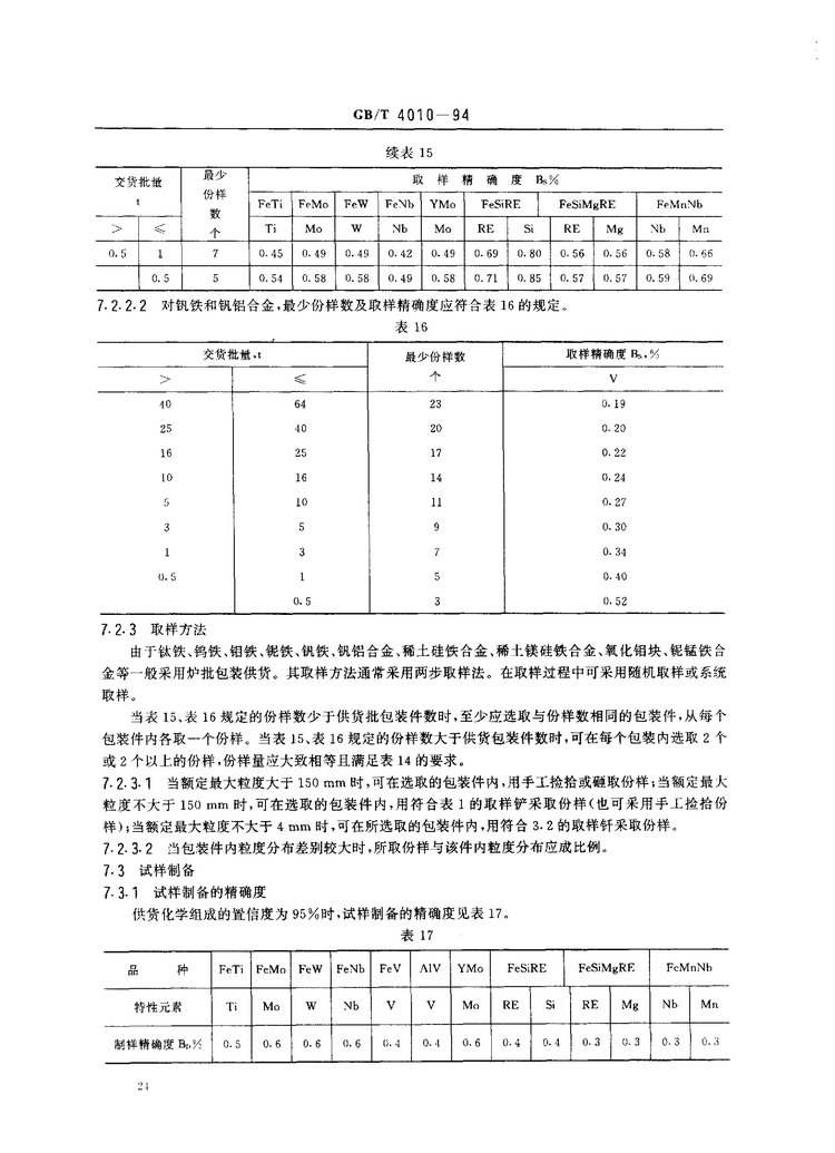 GB/T 4010-1994鐵合金化學分析用試樣的采取和制備國家標準