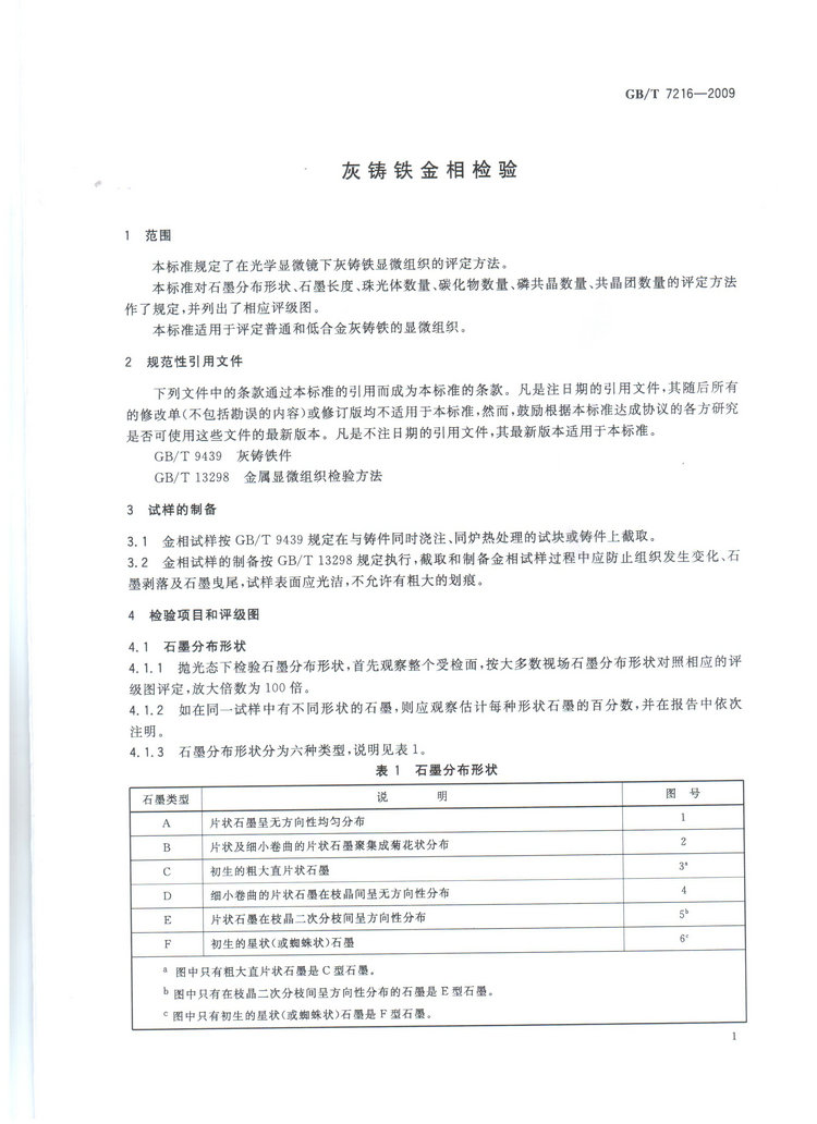 GBT7216-2009灰鑄鐵金相檢驗(yàn)國家標(biāo)準(zhǔn)